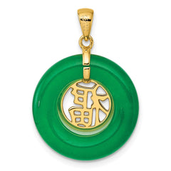 Sterling Silver Gold-tone Polished Good Luck Dangle Green Chalcedony Circle Pendant QG7192P