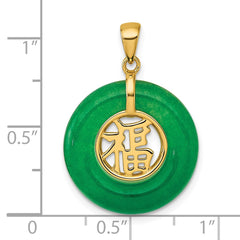 Sterling Silver Gold-tone Polished Good Luck Dangle Green Chalcedony Circle Pendant QG7192P