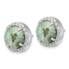 QG7194E Sterling Silver Rhodium-plated Polished CZ Halo and Faceted Prehnite Circle Post Earrings