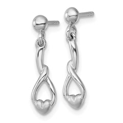 QG7197E Sterling Silver Rhodium-plated Polished and Brushed Fancy Teardrop Heart Dangle Post Earrings