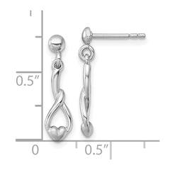 QG7197E Sterling Silver Rhodium-plated Polished and Brushed Fancy Teardrop Heart Dangle Post Earrings