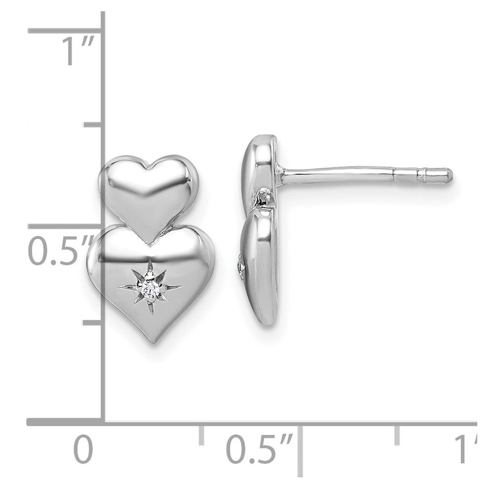QG7198E Sterling Silver Rhodium-plated Polished White CZ Double Heart Post Earrings