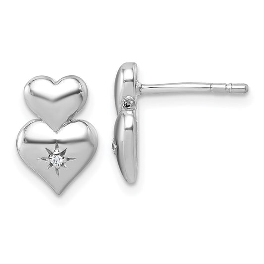 QG7198E Sterling Silver Rhodium-plated Polished White CZ Double Heart Post Earrings