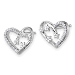 QG7205E Sterling Silver Rhodium-plated CZ Polished Open Heart with Stars Post Earrings