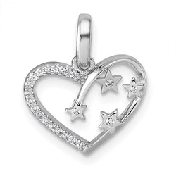 Sterling Silver Rhodium-plated CZ Polished Open Heart with Stars Pendant QG7205P