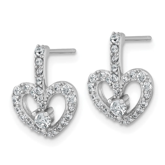 QG7206E Sterling Silver Rhodium-plated Polished CZ Open Heart Post Earrings