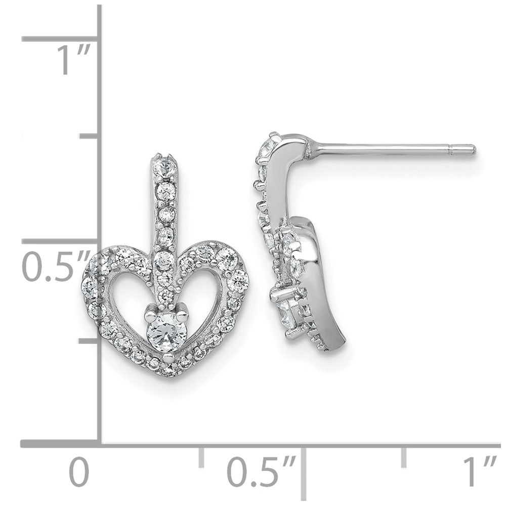 QG7206E Sterling Silver Rhodium-plated Polished CZ Open Heart Post Earrings