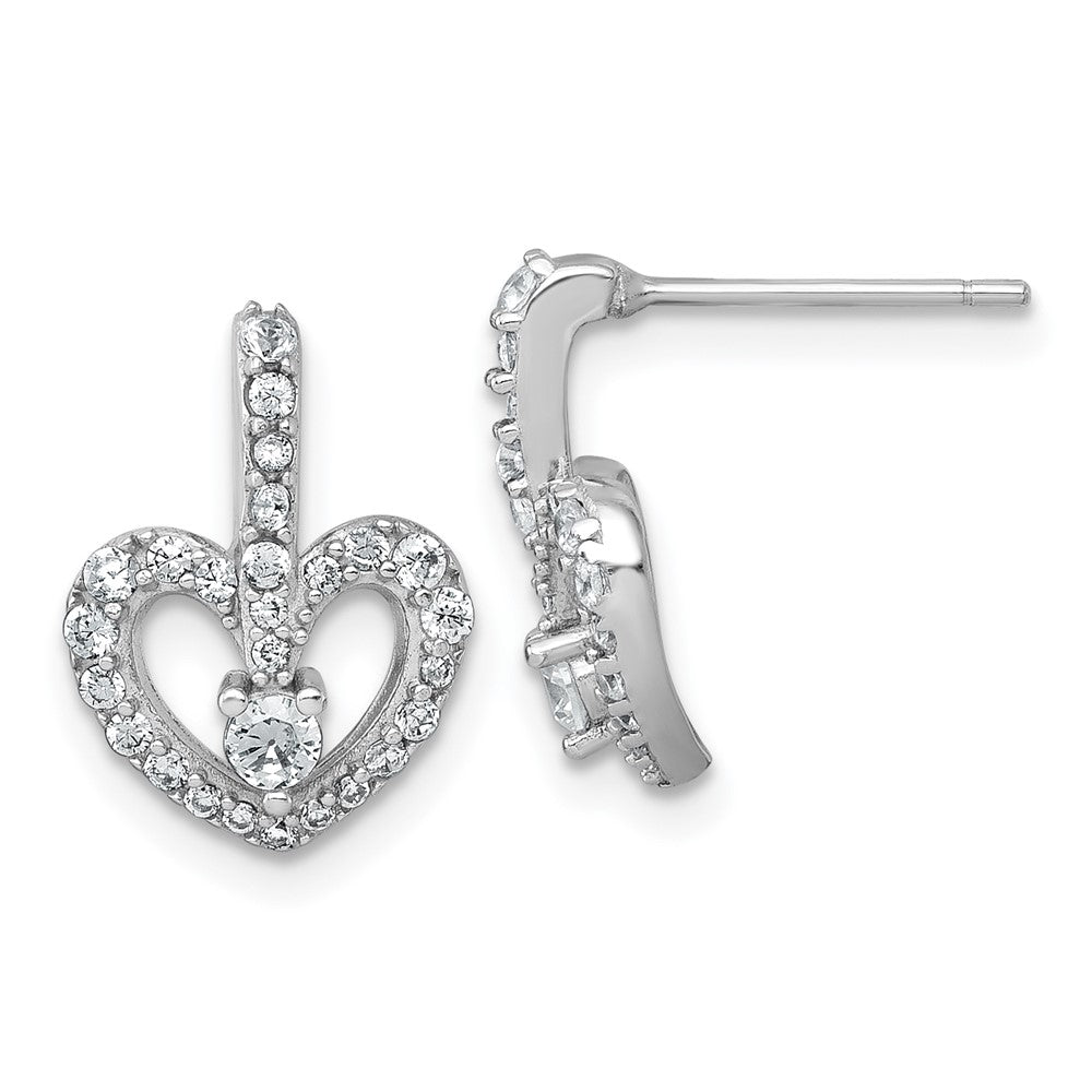 QG7206E Sterling Silver Rhodium-plated Polished CZ Open Heart Post Earrings