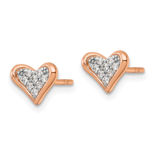 QG7207E Sterling Silver Rhodium-plated and Rose Gold-plated CZ Heart Post Earrings