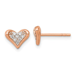 QG7207E Sterling Silver Rhodium-plated and Rose Gold-plated CZ Heart Post Earrings