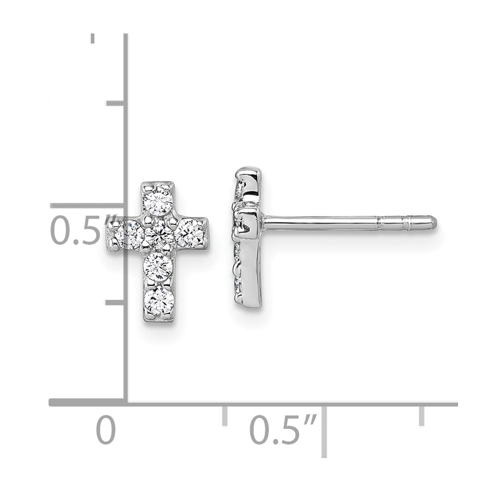 QG7208E Sterling Silver Rhodium-plated Polished White CZ Cross Post Earrings
