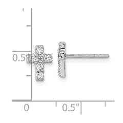 QG7208E Sterling Silver Rhodium-plated Polished White CZ Cross Post Earrings