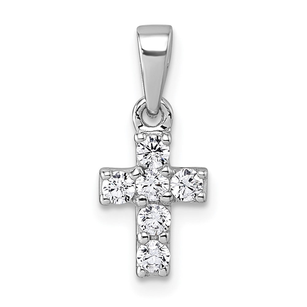 Sterling Silver Rhodium-plated Polished White CZ Cross Pendant QG7208P