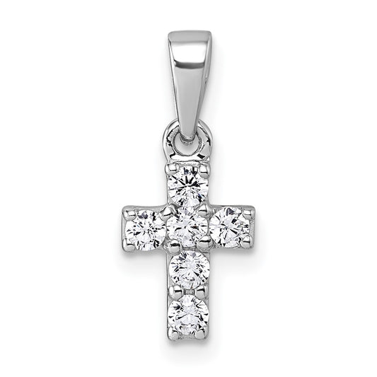Sterling Silver Rhodium-plated Polished White CZ Cross Pendant QG7208P