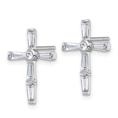 QG7209E Sterling Silver Rhodium-plated Polished White Baguette CZ Cross Post Earrings