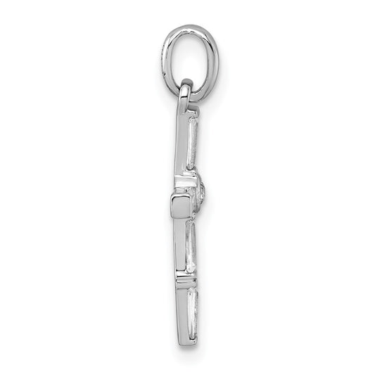 Sterling Silver Rhodium-plated Polished White Baguette CZ Cross Pendant QG7209P