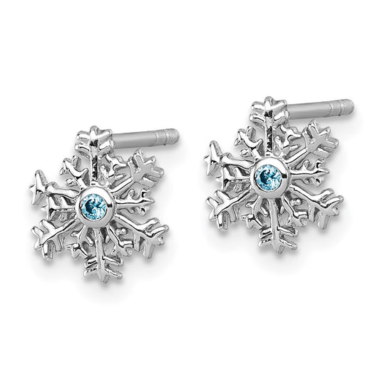 QG7210E Sterling Silver Rhodium-plated Polished Blue CZ Snowflake Post Earrings