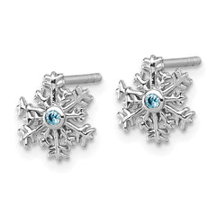 QG7210E Sterling Silver Rhodium-plated Polished Blue CZ Snowflake Post Earrings
