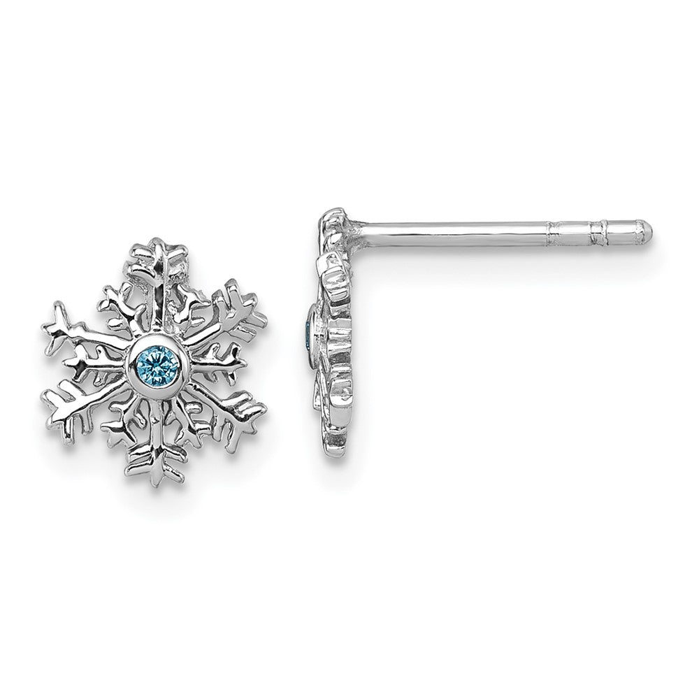 QG7210E Sterling Silver Rhodium-plated Polished Blue CZ Snowflake Post Earrings
