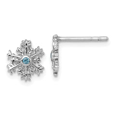 QG7210E Sterling Silver Rhodium-plated Polished Blue CZ Snowflake Post Earrings