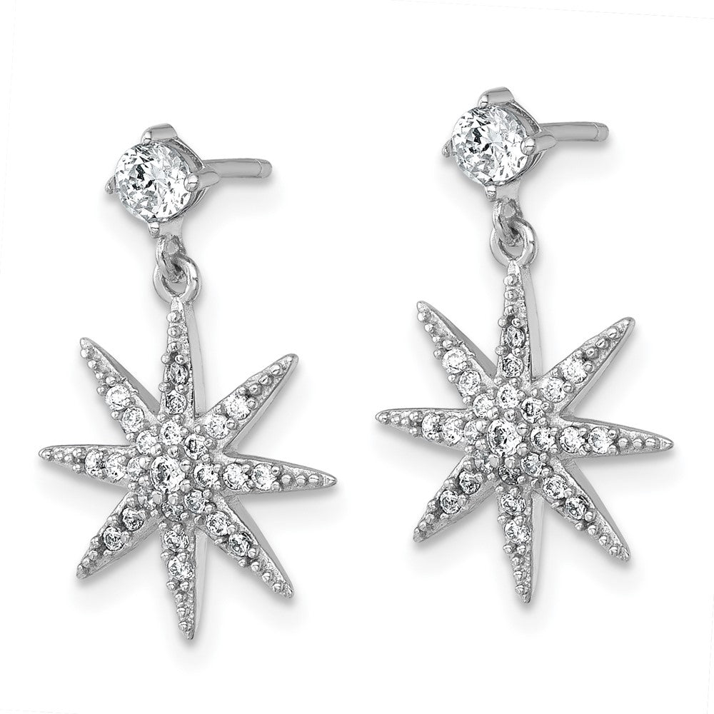 QG7212E Sterling Silver Rhodium-plated Polished CZ Star Post Dangle Earrings