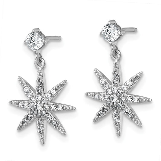 QG7212E Sterling Silver Rhodium-plated Polished CZ Star Post Dangle Earrings