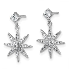 QG7212E Sterling Silver Rhodium-plated Polished CZ Star Post Dangle Earrings