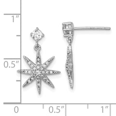 QG7212E Sterling Silver Rhodium-plated Polished CZ Star Post Dangle Earrings
