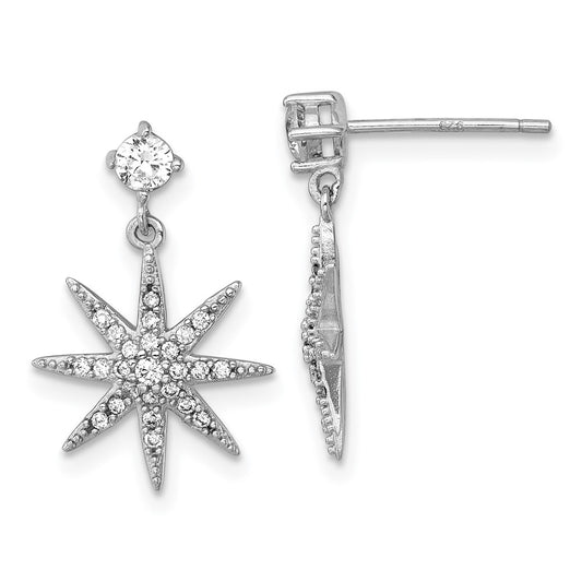 QG7212E Sterling Silver Rhodium-plated Polished CZ Star Post Dangle Earrings