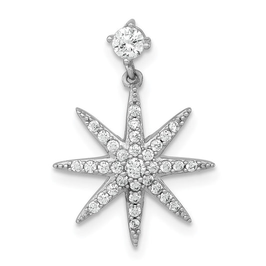 Sterling Silver Rhodium-plated Polished CZ Star Chain Slide Pendant QG7212P