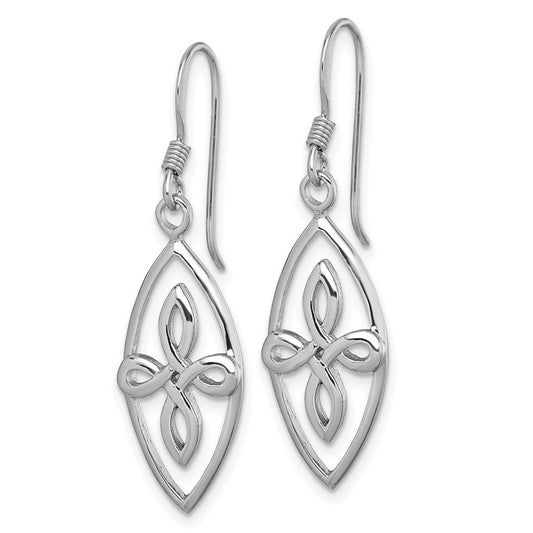QG7213E Sterling Silver Rhodium-plated Polished Fancy Celtic Knot Dangle Shepherd Hook Earrings