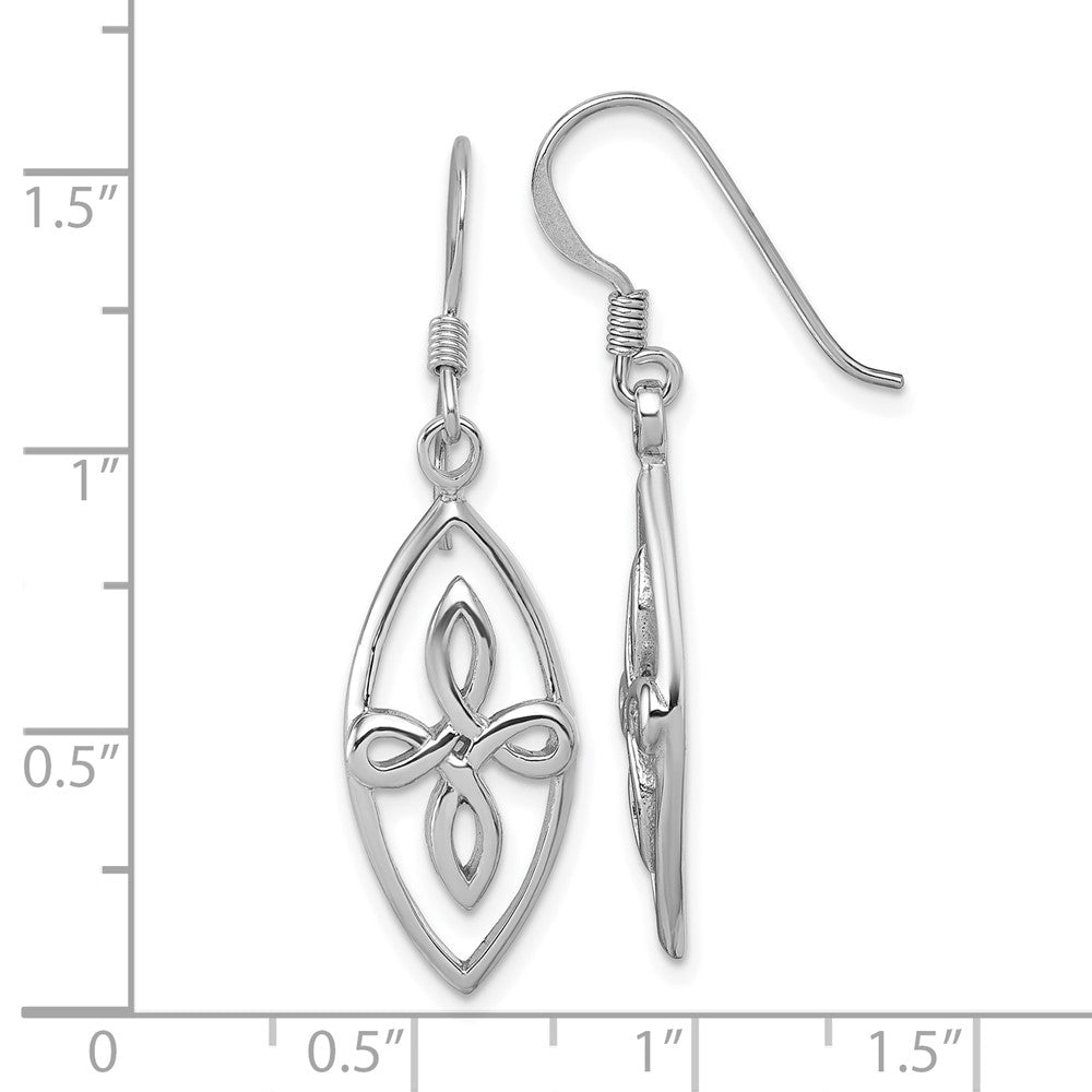 QG7213E Sterling Silver Rhodium-plated Polished Fancy Celtic Knot Dangle Shepherd Hook Earrings