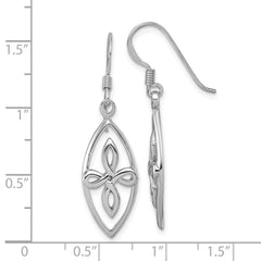 QG7213E Sterling Silver Rhodium-plated Polished Fancy Celtic Knot Dangle Shepherd Hook Earrings