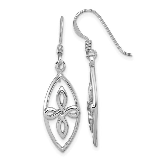 QG7213E Sterling Silver Rhodium-plated Polished Fancy Celtic Knot Dangle Shepherd Hook Earrings