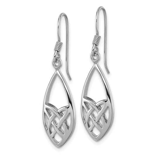 QG7214E Sterling Silver Rhodium-plated Polished Fancy Celtic Design Dangle Shepherd Hook Earrings