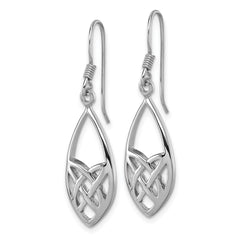 QG7214E Sterling Silver Rhodium-plated Polished Fancy Celtic Design Dangle Shepherd Hook Earrings