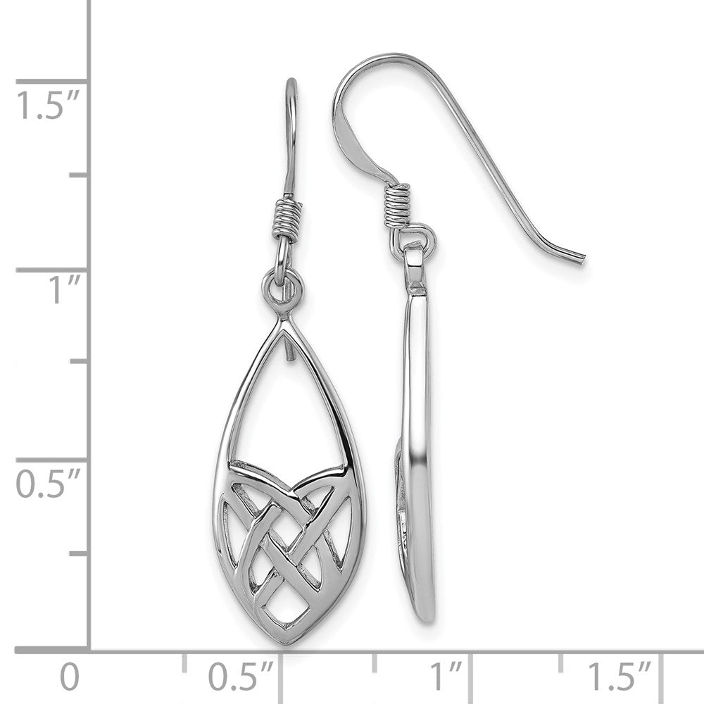 QG7214E Sterling Silver Rhodium-plated Polished Fancy Celtic Design Dangle Shepherd Hook Earrings
