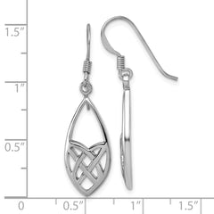 QG7214E Sterling Silver Rhodium-plated Polished Fancy Celtic Design Dangle Shepherd Hook Earrings