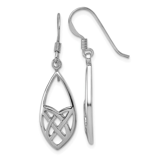 QG7214E Sterling Silver Rhodium-plated Polished Fancy Celtic Design Dangle Shepherd Hook Earrings