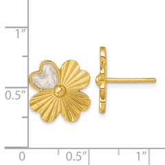 QG7215E Sterling Silver Gold-tone Polished with White Enamel Lucky 4-Leaf Clover Post Earrings