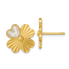 QG7215E Sterling Silver Gold-tone Polished with White Enamel Lucky 4-Leaf Clover Post Earrings