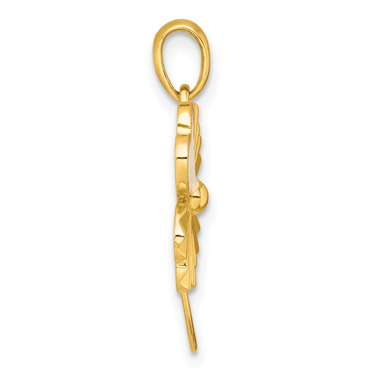 Sterling Silver Gold-tone Polished with White Enamel Lucky 4-Leaf Clover Pendant QG7215P