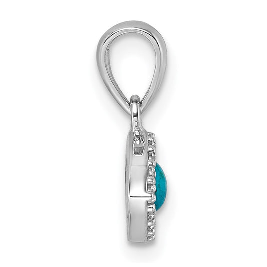 Sterling Silver Rhodium-plated Polished CZ and Compressed Turquoise Cabochon Evil Eye Pendant QG7216P