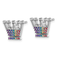 QG7217E Sterling Silver Rhodium-plated Polished Rainbow Nano Crystals Crown Post Earrings