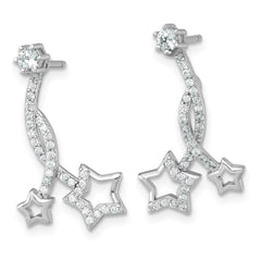 QG7218E Sterling Silver Rhodium-plated Polished CZ Stud with Removeable Shooting Stars Jacket Earrings