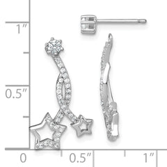 QG7218E Sterling Silver Rhodium-plated Polished CZ Stud with Removeable Shooting Stars Jacket Earrings