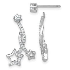 QG7218E Sterling Silver Rhodium-plated Polished CZ Stud with Removeable Shooting Stars Jacket Earrings
