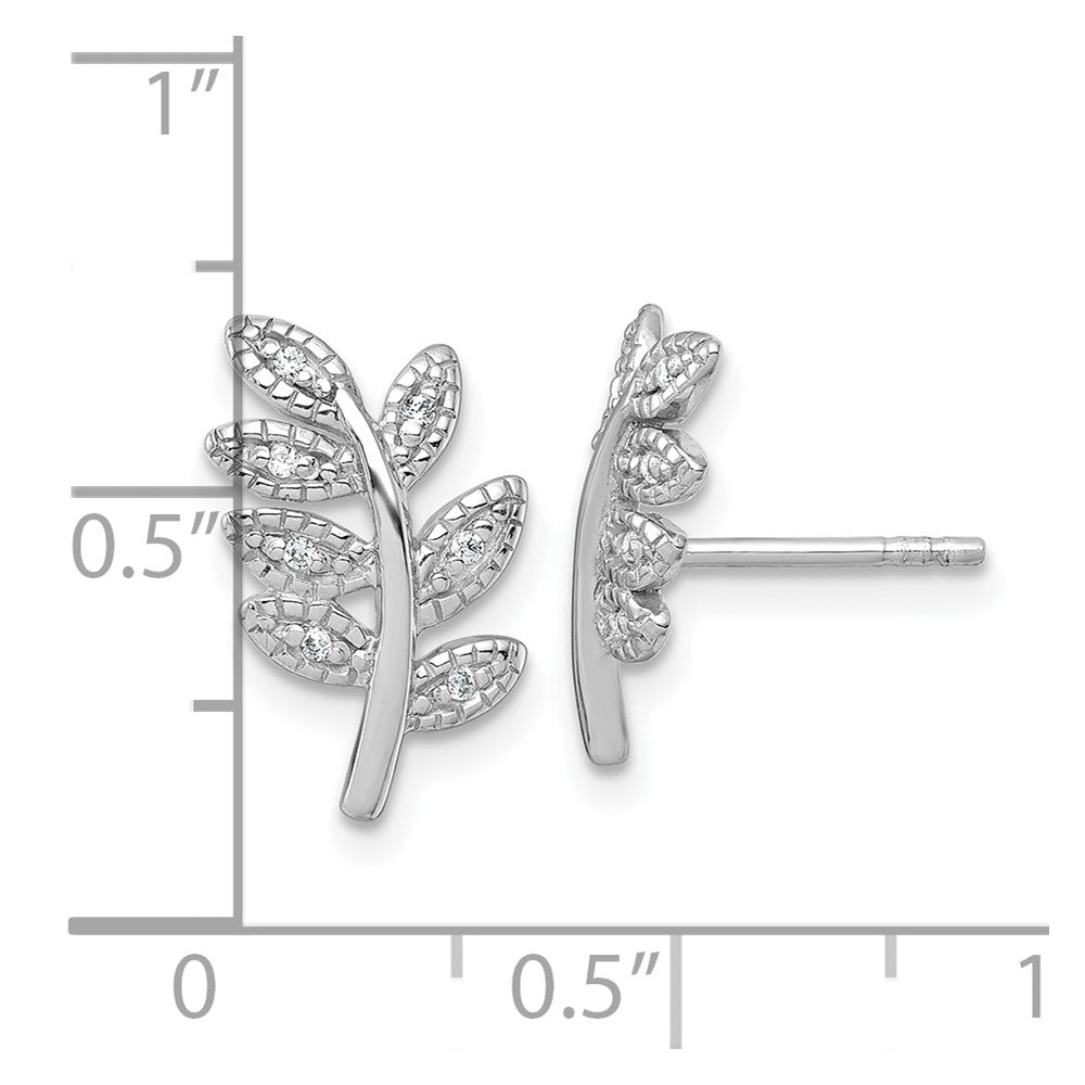 QG7219E Sterling Silver Rhodium-plated Polished CZ Leaf Post Earrings
