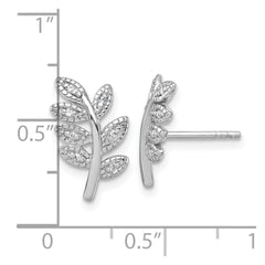 QG7219E Sterling Silver Rhodium-plated Polished CZ Leaf Post Earrings