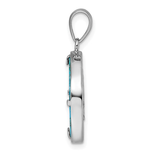 Sterling Silver Rhodium-plated Polished Compressed Turquoise Tree Of Life Pendant QG7220P